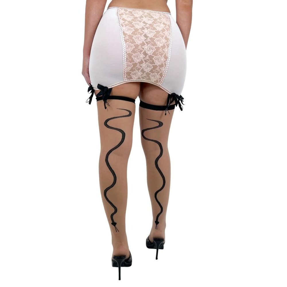 Vintage Inspired Snake Print Beige/Black Stockings [XS-M]